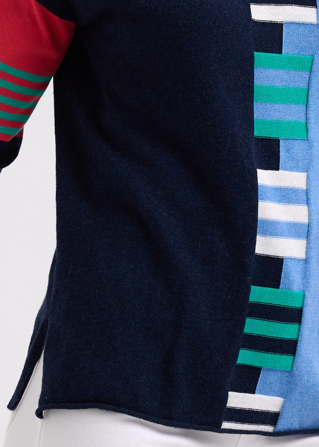 Zaket &amp; Plover - Ladder Stripe V Crew - Dark Denim