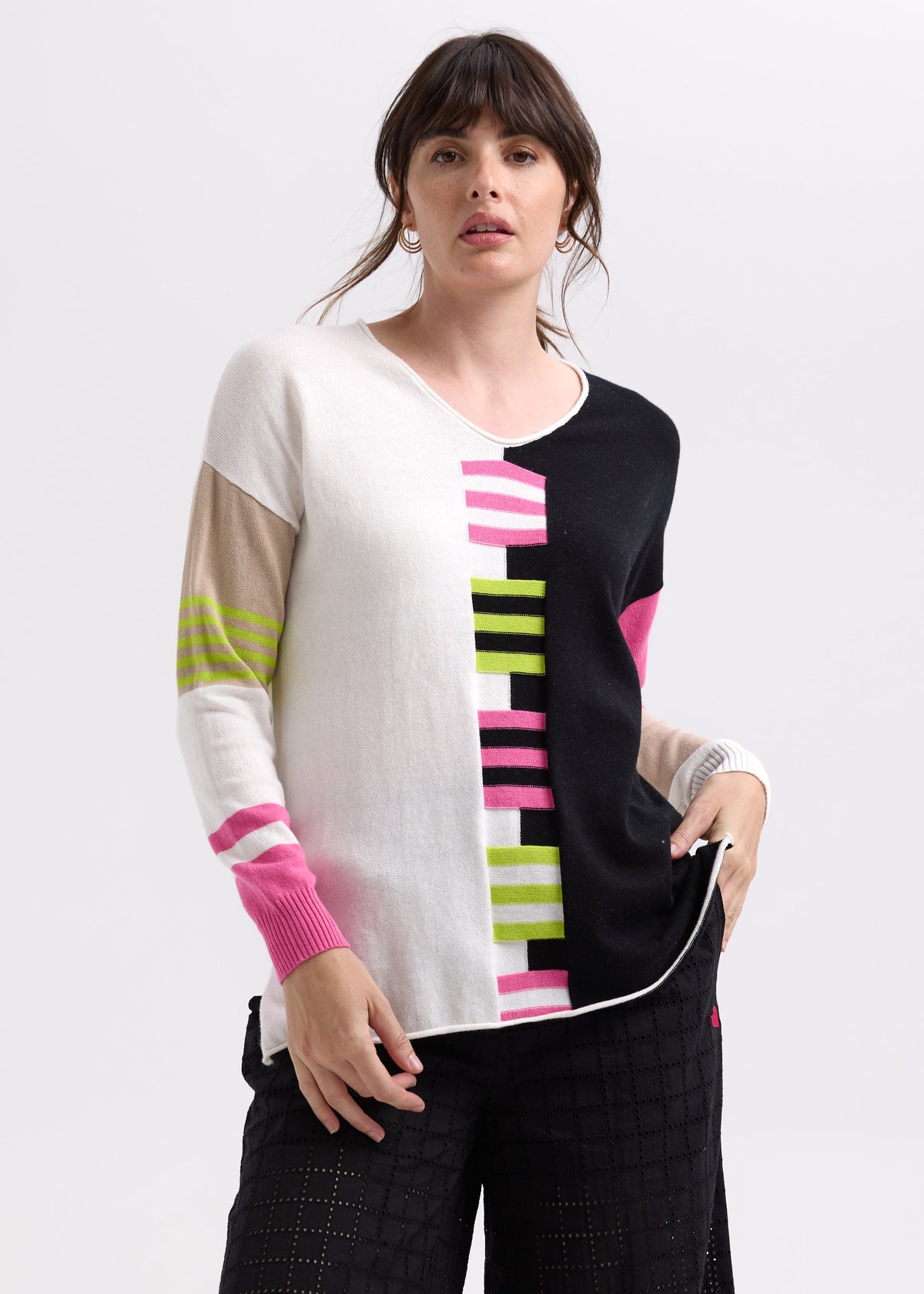 Zaket &amp; Plover - Ladder Stripe V Crew - White