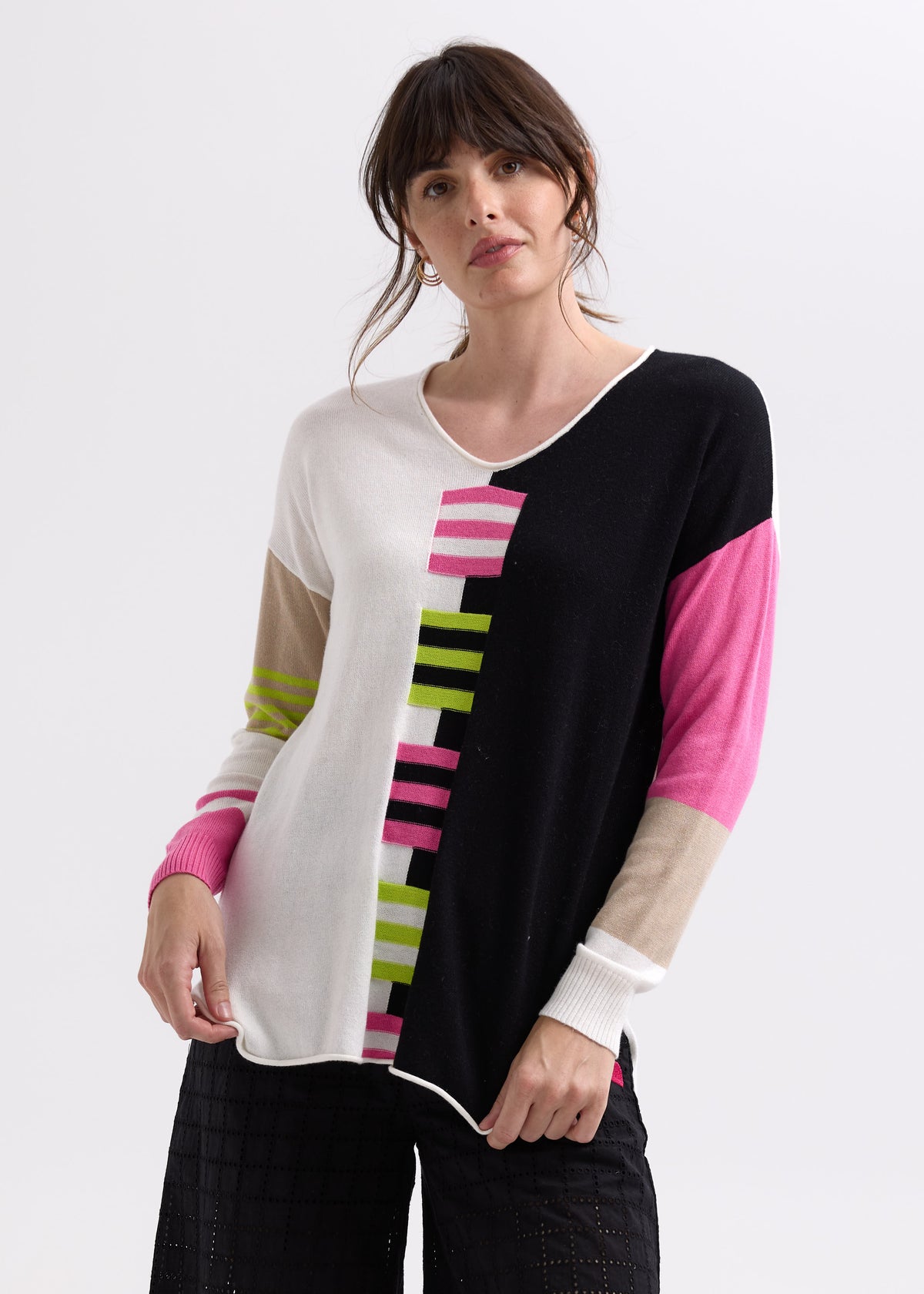 Zaket &amp; Plover - Ladder Stripe V Crew - White