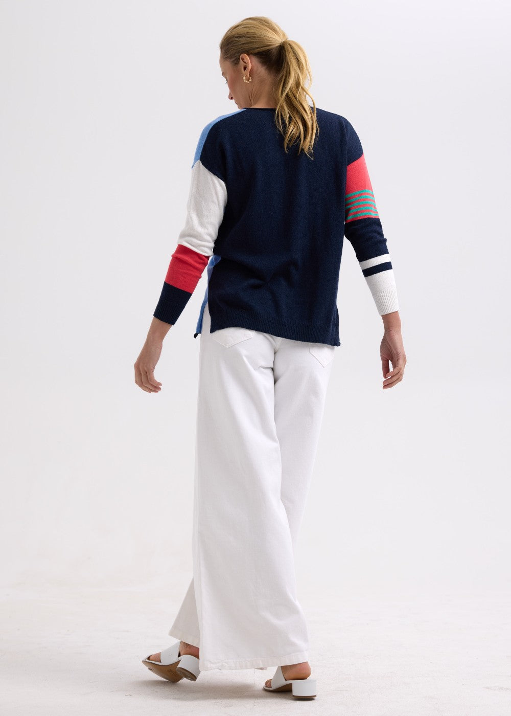 Zaket &amp; Plover - Ladder Stripe V Crew - Dark Denim