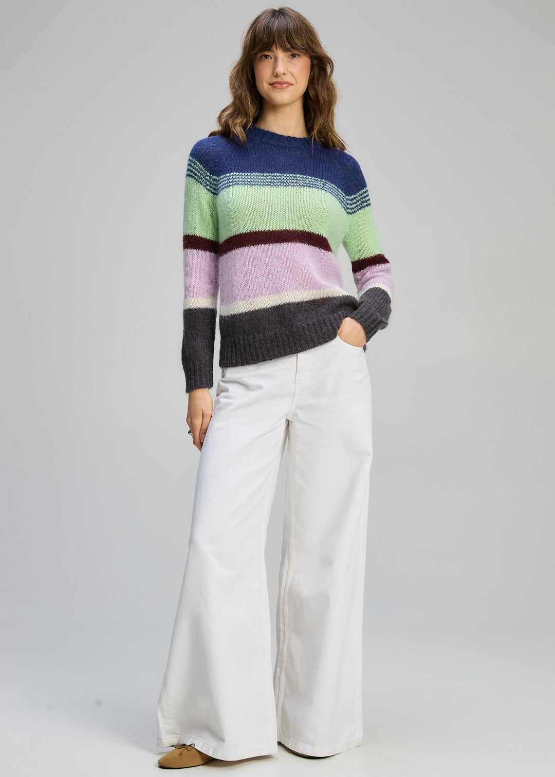 Zaket & Plover -  Kid Mohair Lines Crew  - Lilac Mist