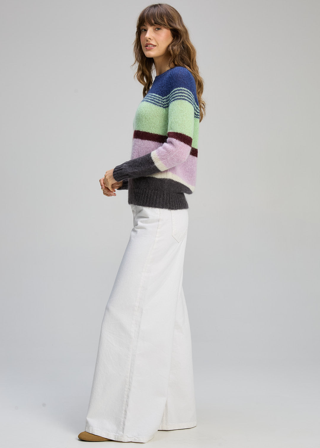 Zaket & Plover -  Kid Mohair Lines Crew  - Lilac Mist