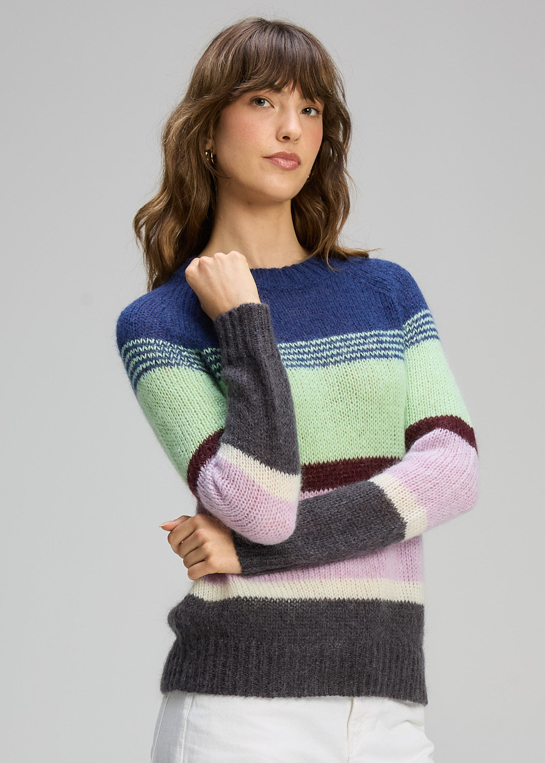 Zaket & Plover -  Kid Mohair Lines Crew  - Lilac Mist