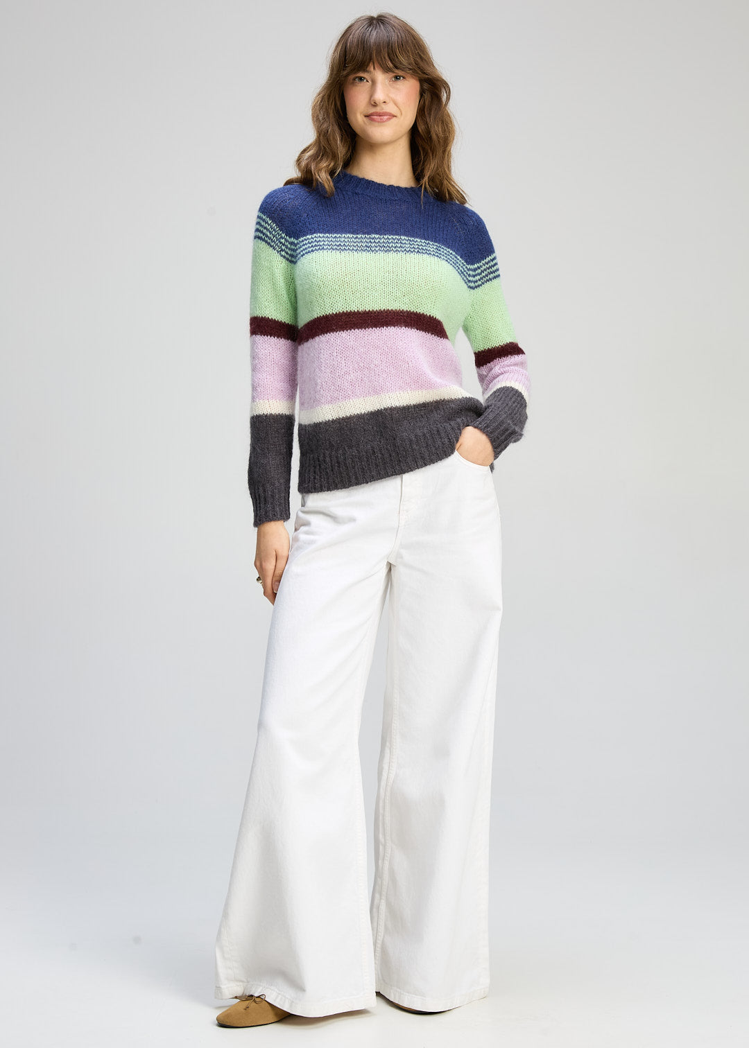 Zaket & Plover -  Kid Mohair Lines Crew  - Lilac Mist