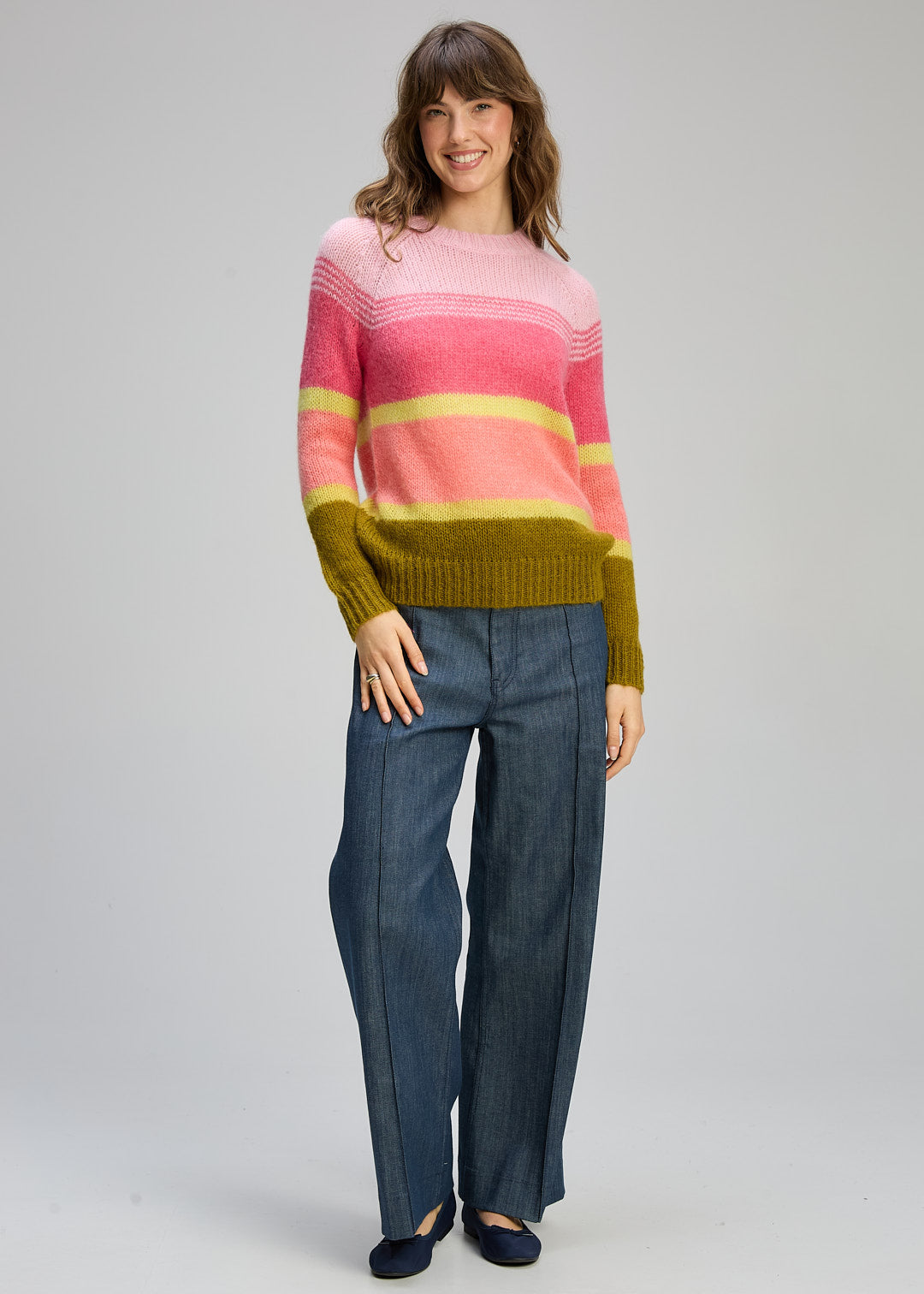 Zaket & Plover - Kid Mohair Lines Crew - Neon Sorbet