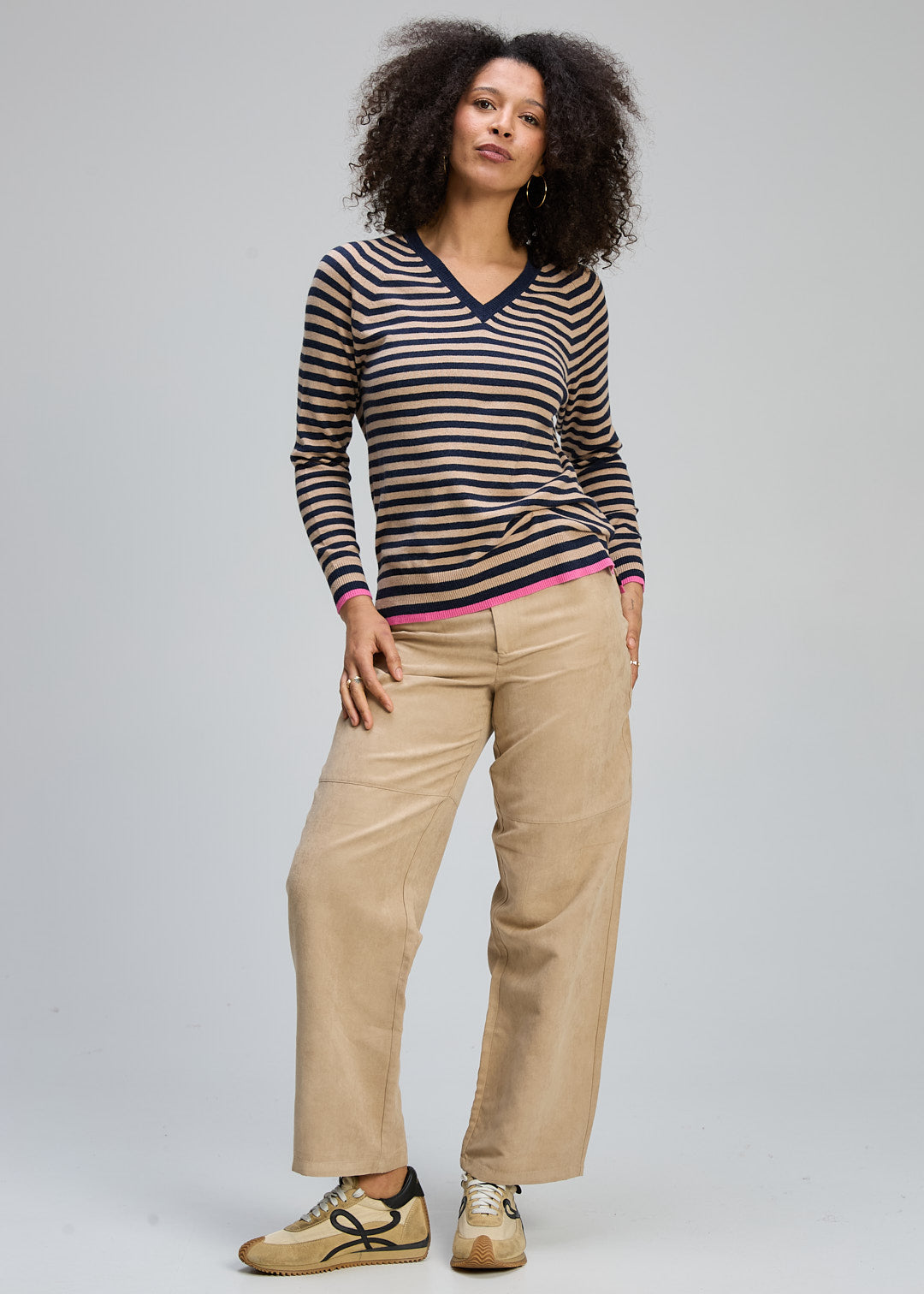 Zaket & Plover - Stripe V Jumper - Dark Denim