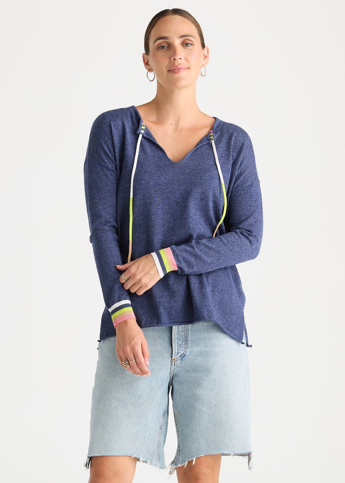 Zaket & Plover - Palm Tree V Neck  - Denim