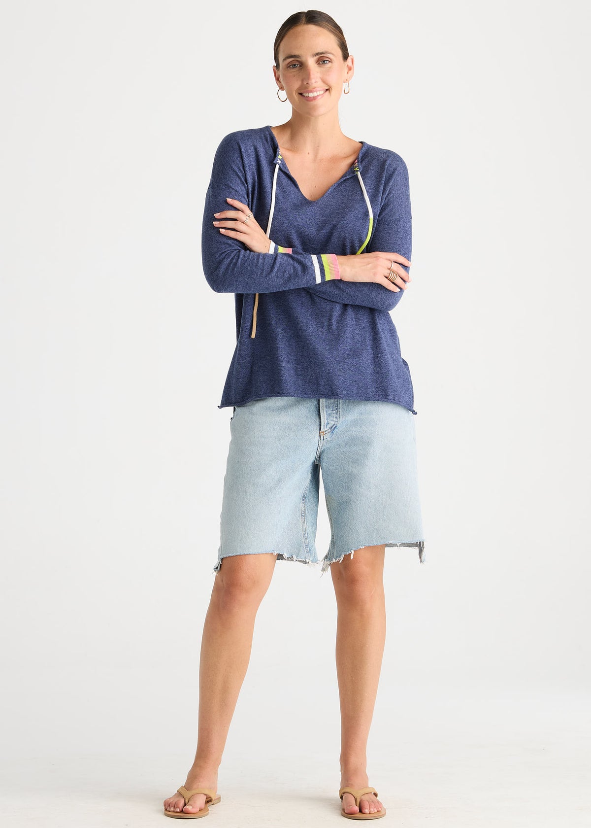 Zaket & Plover - Palm Tree V Neck  - Denim