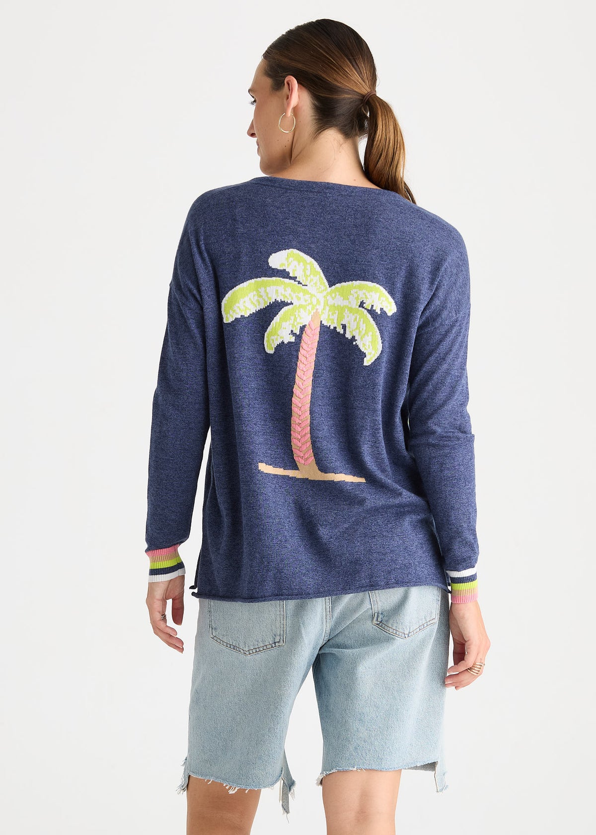 Zaket & Plover - Palm Tree V Neck  - Denim