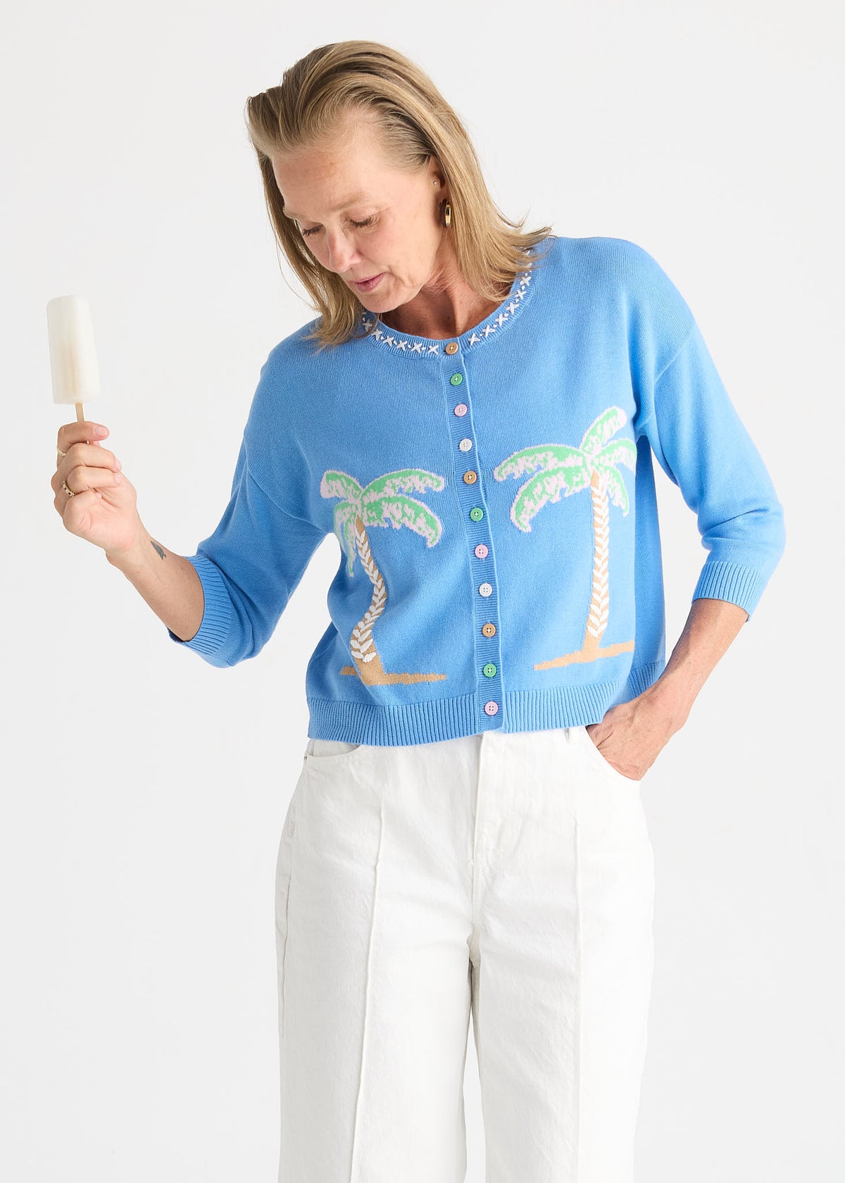 Zaket & Plover - Palm Tree Cardigan - Bluebell