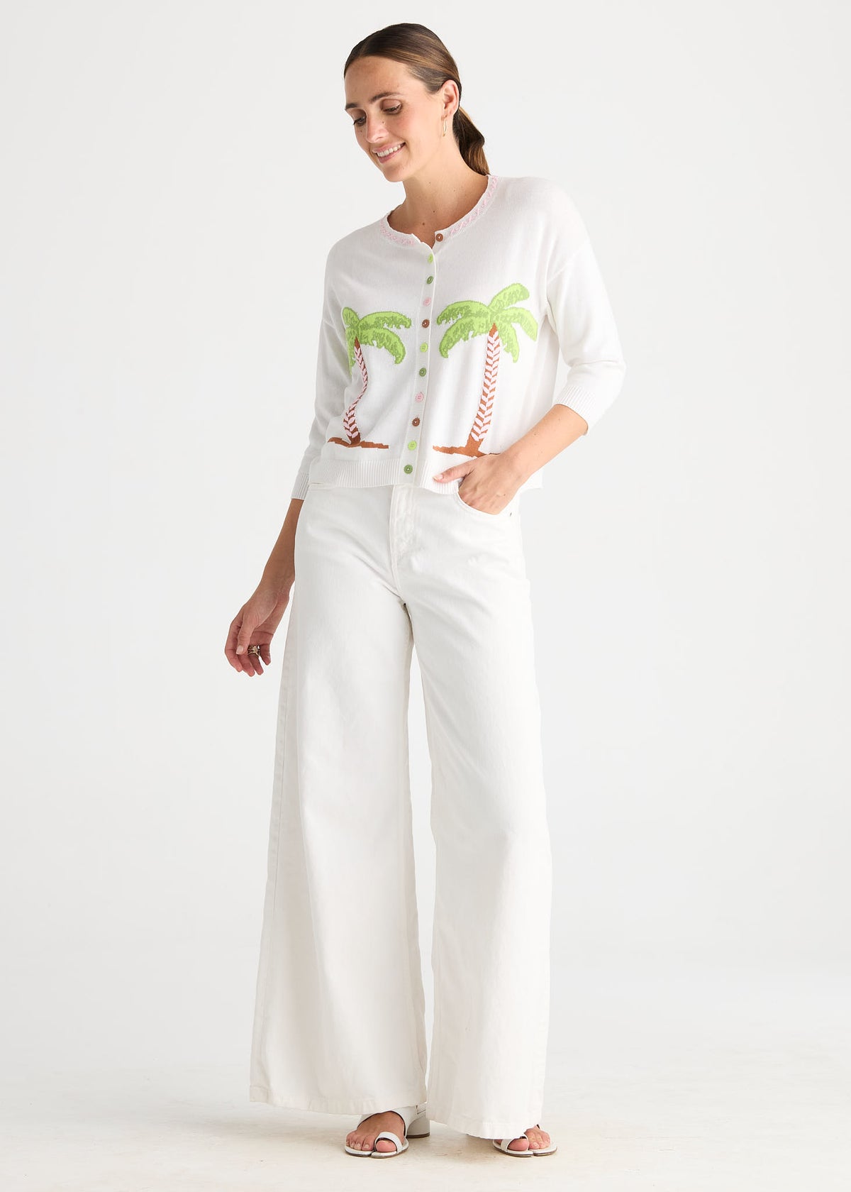 Zaket & Plover - Palm Tree Cardigan - White