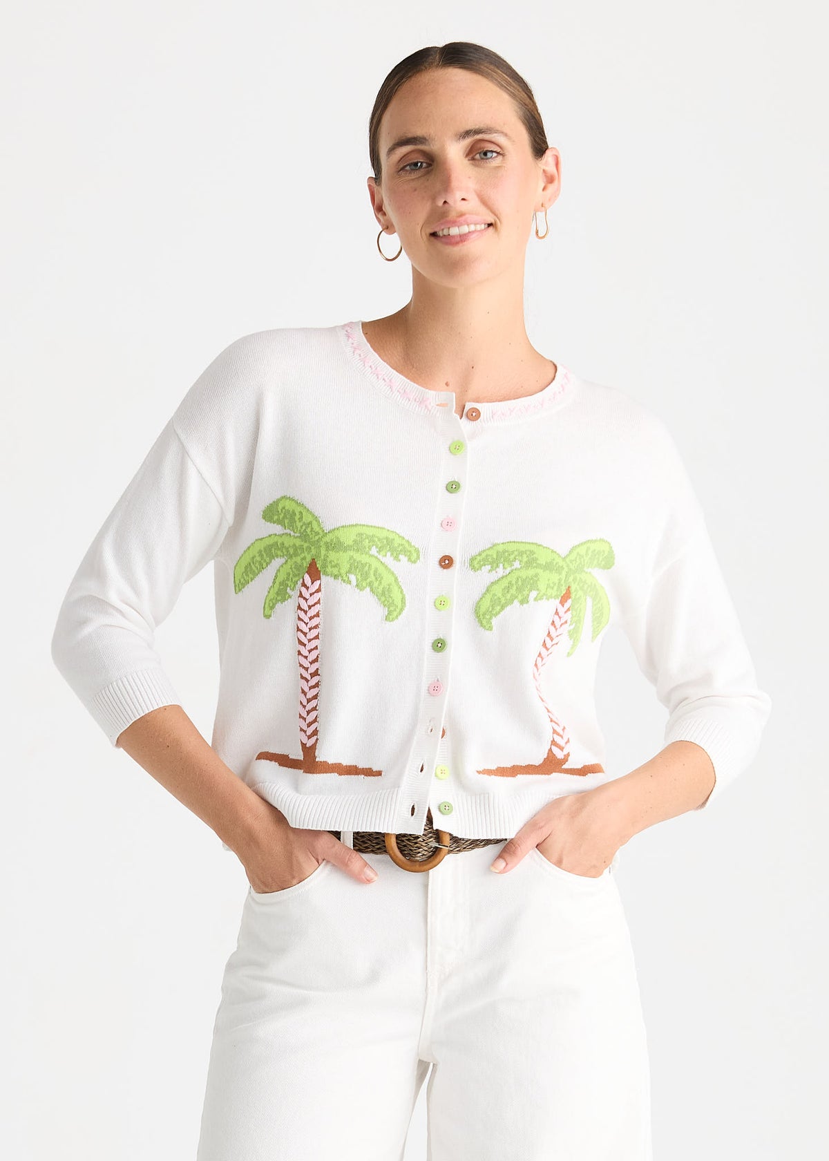 Zaket & Plover - Palm Tree Cardigan - White