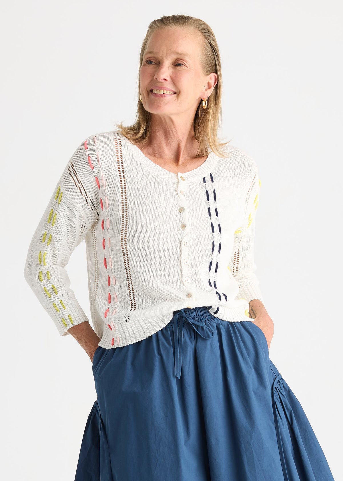 Zaket & Plover - Ribbon Knit Cardigan - White