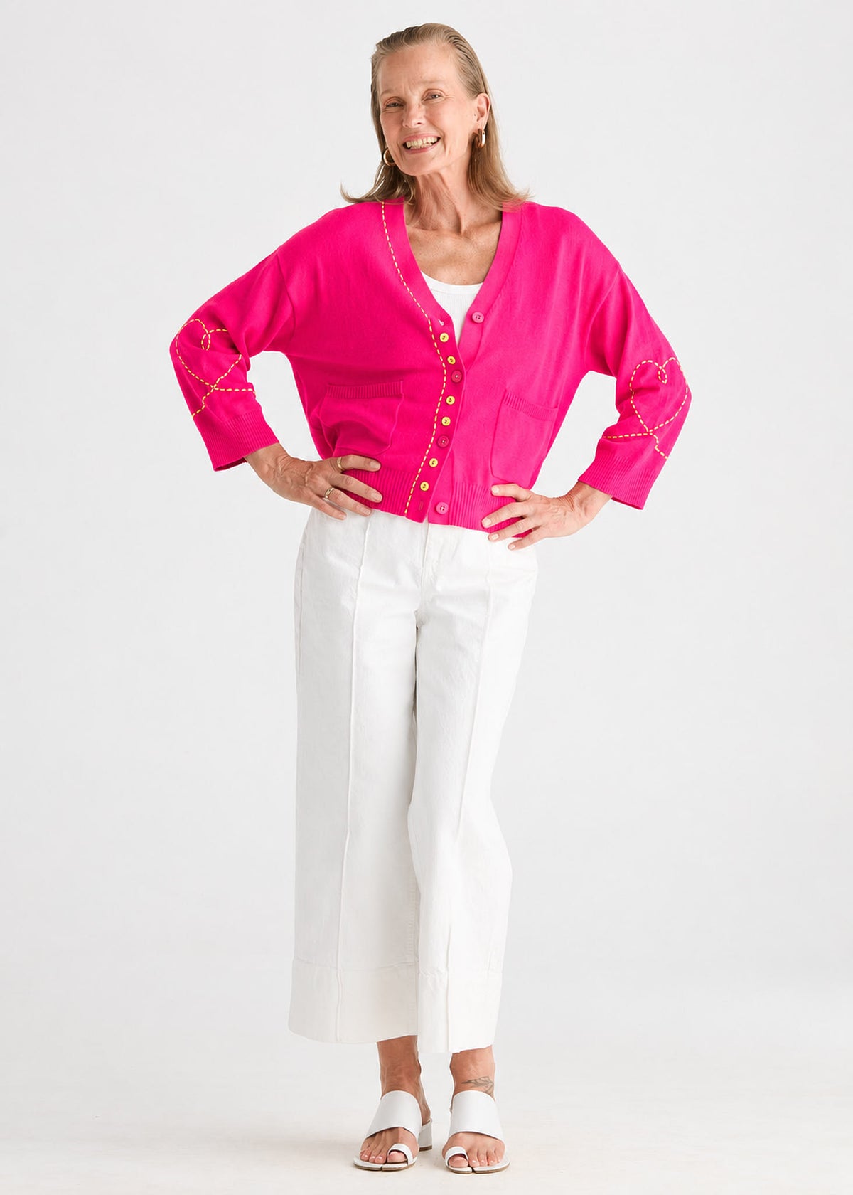 Zaket & Plover - Button Front Cardigan - Pop Pink