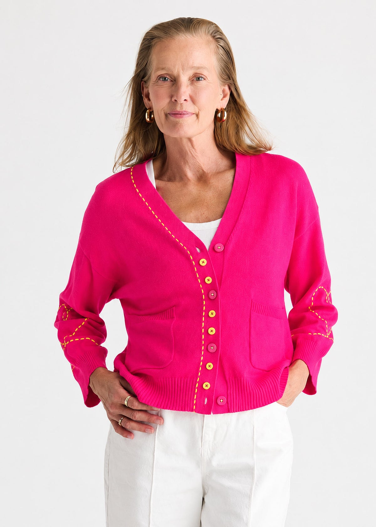 Zaket & Plover - Button Front Cardigan - Pop Pink