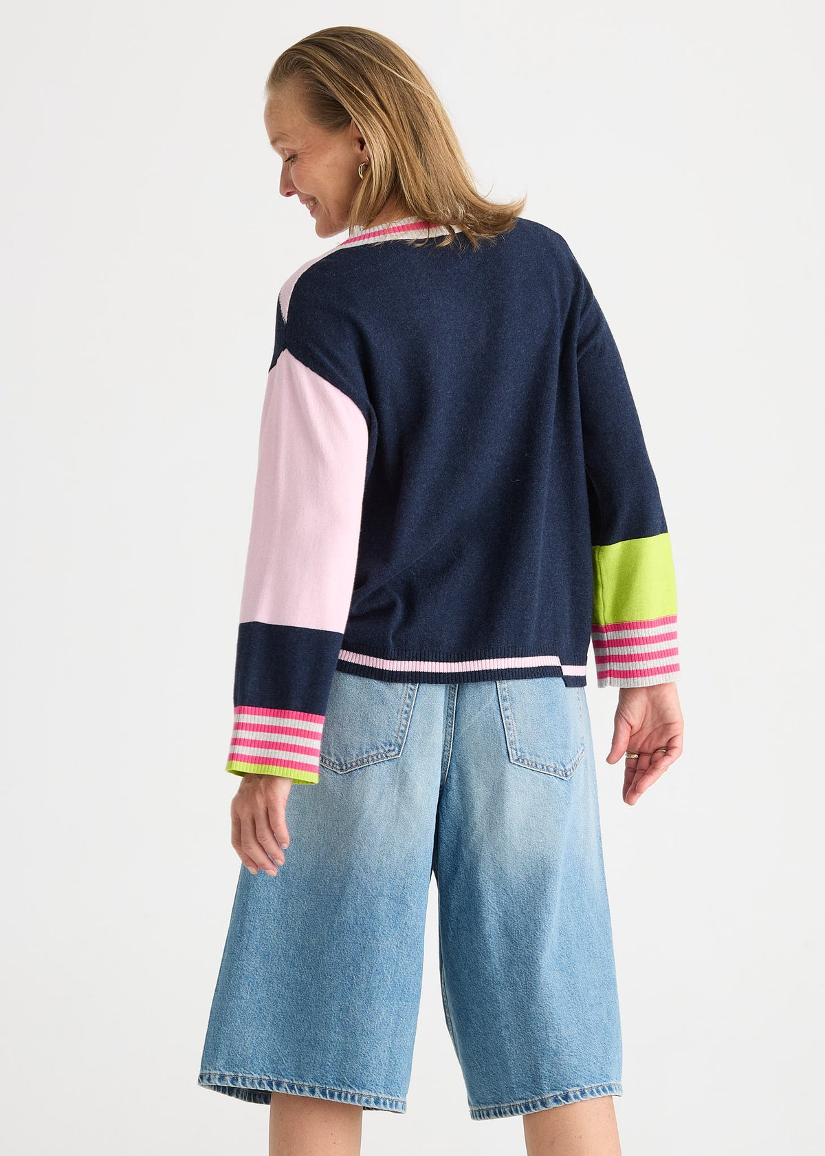 Zaket & Plover - Stripe V Crew - Dark Denim