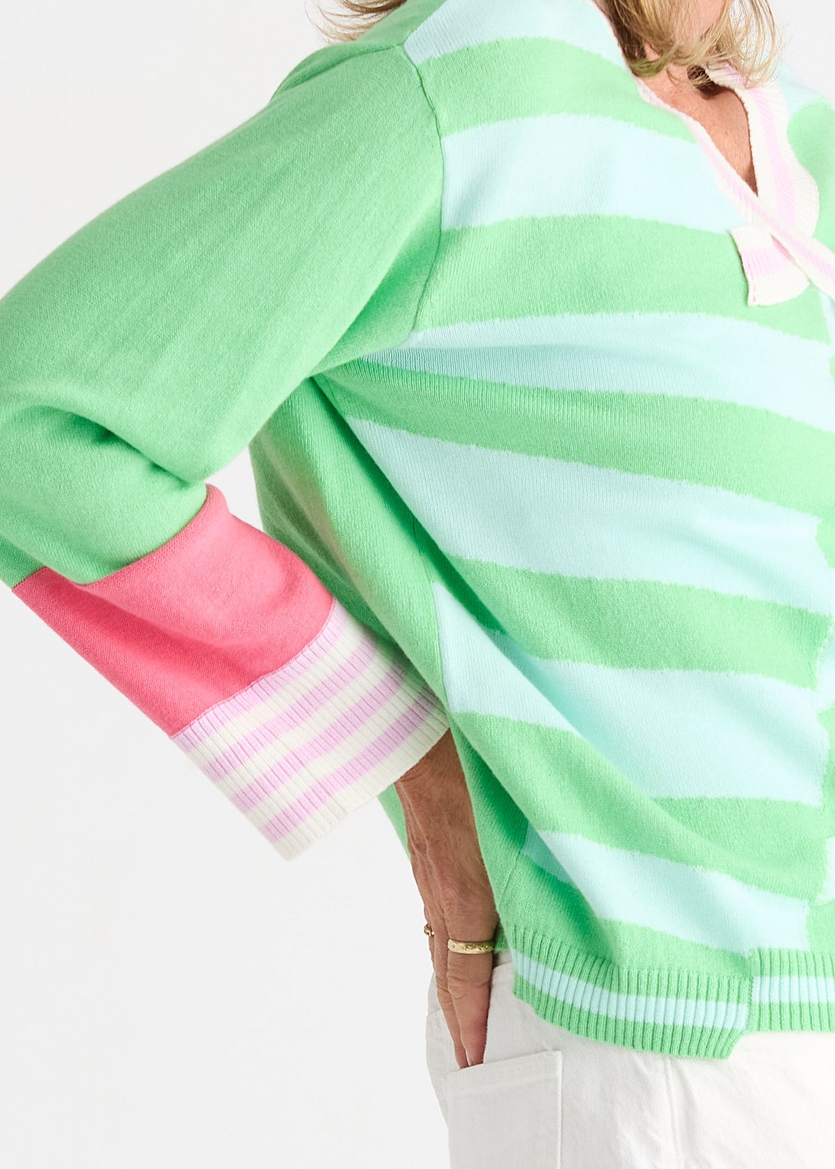 Zaket & Plover - Stripe V Crew - Jelly Mint
