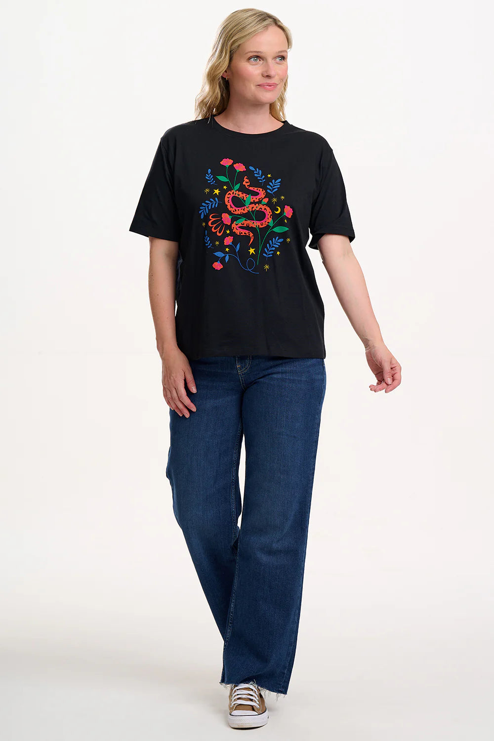 Sugarhill - Kinsley Relaxed T-shirt - Black/Multi, Snake Floral