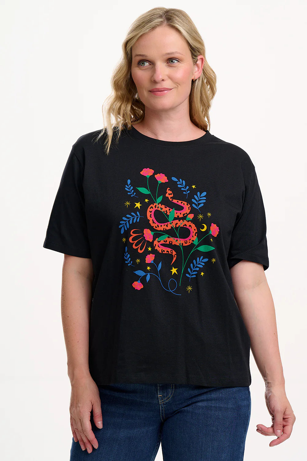Sugarhill - Kinsley Relaxed T-shirt - Black/Multi, Snake Floral