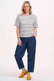 Sugarhill - Kirby Breton Tee Top - Off-White/Navy, Split Heart