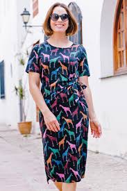 Sugarhill - Emersyn Midi Jersey Dress - Black, Giraffe Spots