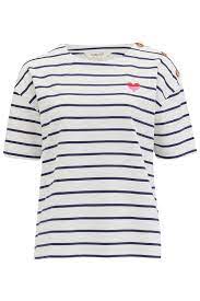 Sugarhill - Kirby Breton Tee Top - Off-White/Navy, Split Heart