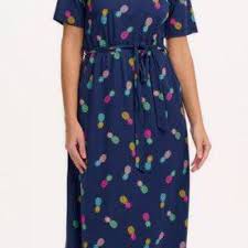 Sugarhill - Moira Midi Jersey Dress - Navy, Rainbow Pineapples