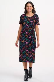 Sugarhill - Emersyn Midi Jersey Dress - Black, Giraffe Spots