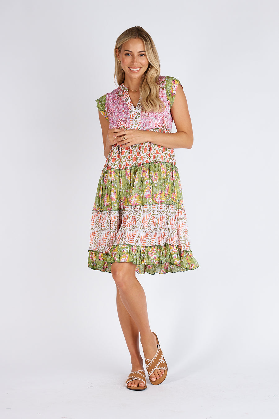 Lula Life - Stella Tiered Dress - Pink Green