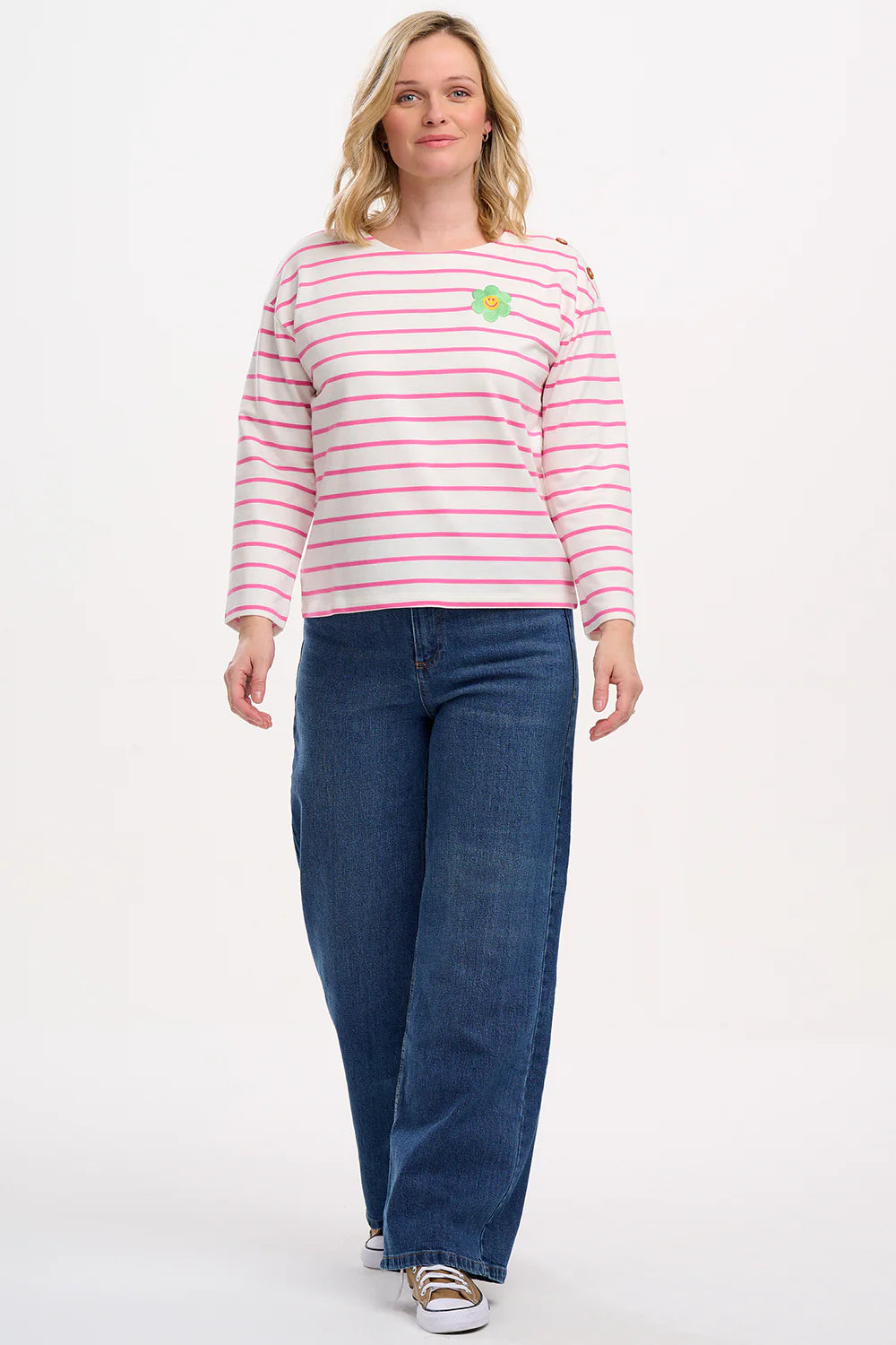 Sugarhill - Celine Breton Top - Off-White/Pink, Smiley Flower