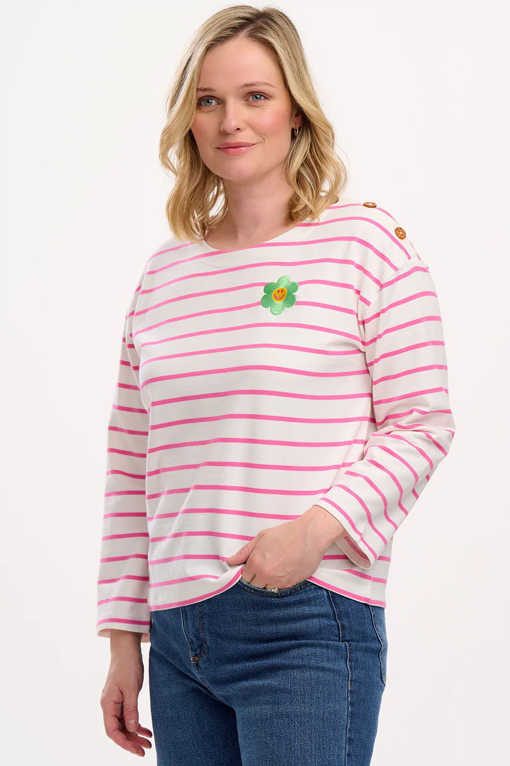 Sugarhill - Celine Breton Top - Off-White/Pink, Smiley Flower