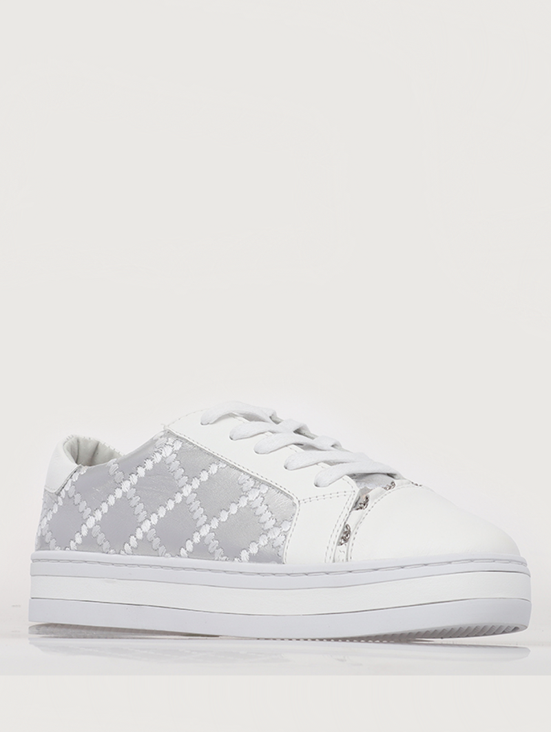 Alfie &amp; Evie -  Pleat Leather Sneaker - Silver White