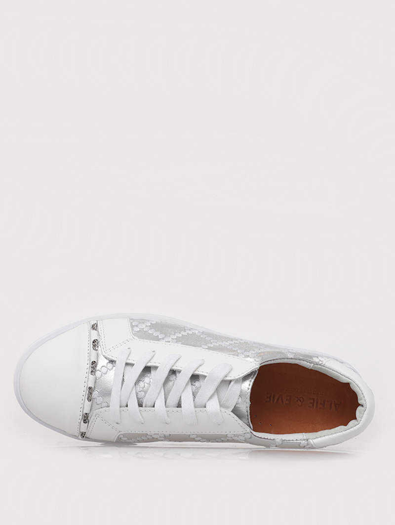 Alfie &amp; Evie -  Pleat Leather Sneaker - Silver White