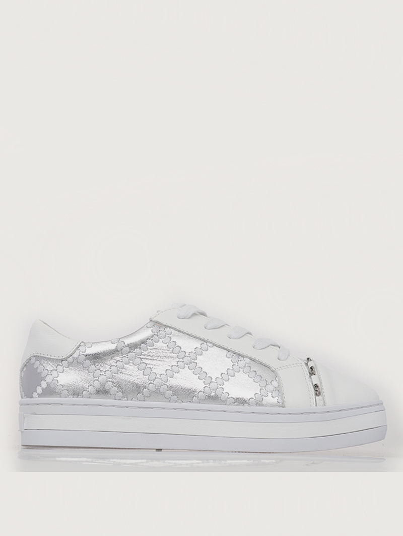 Alfie &amp; Evie -  Pleat Leather Sneaker - Silver White