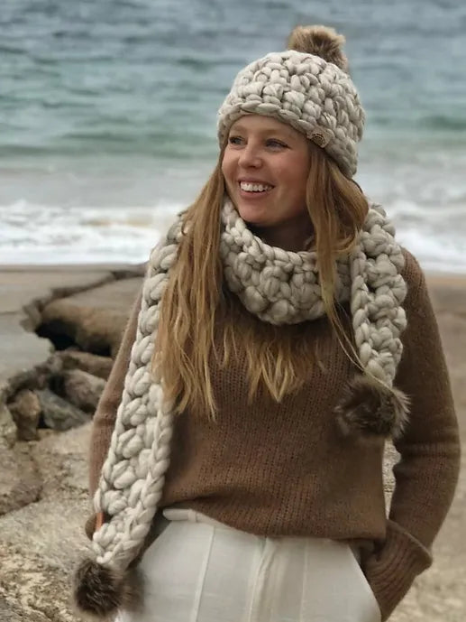 The Woollen Earth - Hand Knitted Pom Pom Scarf