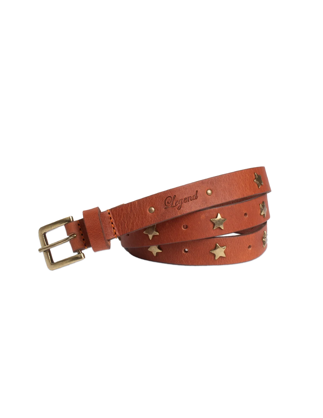 Star Studded Leather Belt - Tan