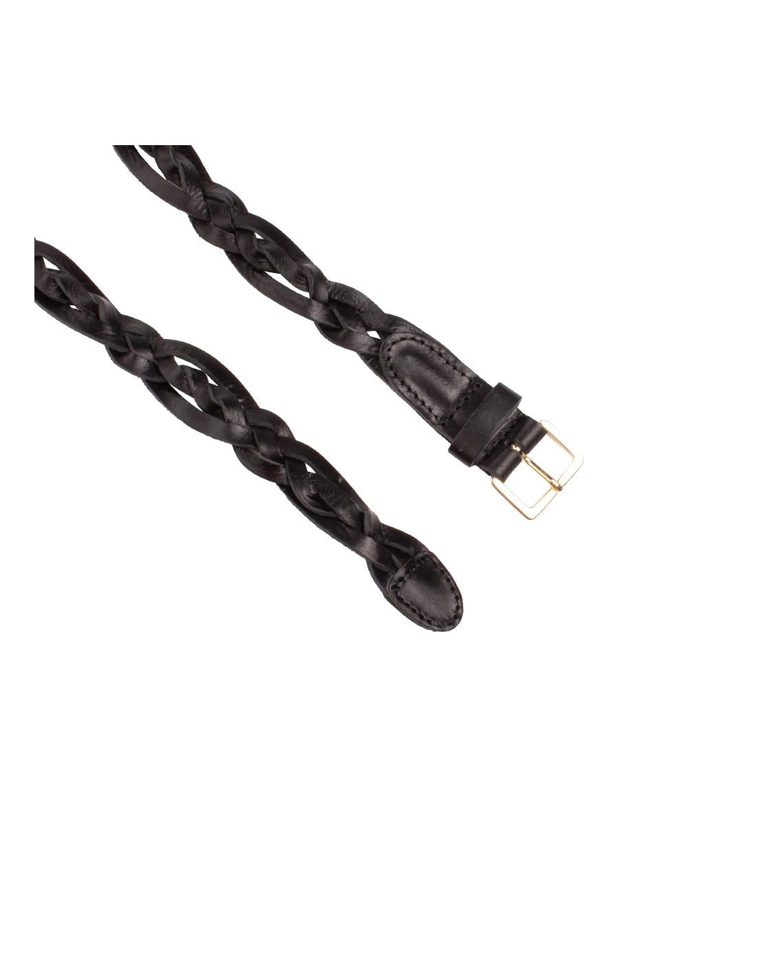 Plaited Leather Belt - Brass Buckle - Black