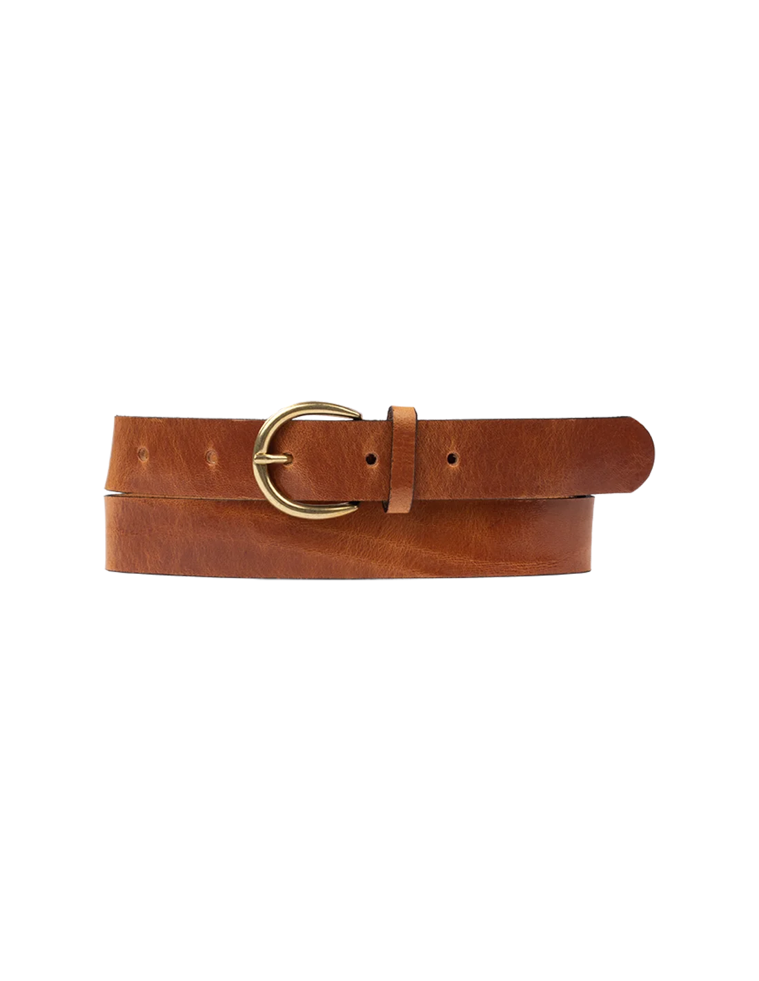 Brass Buckle Leather Belt - Tan