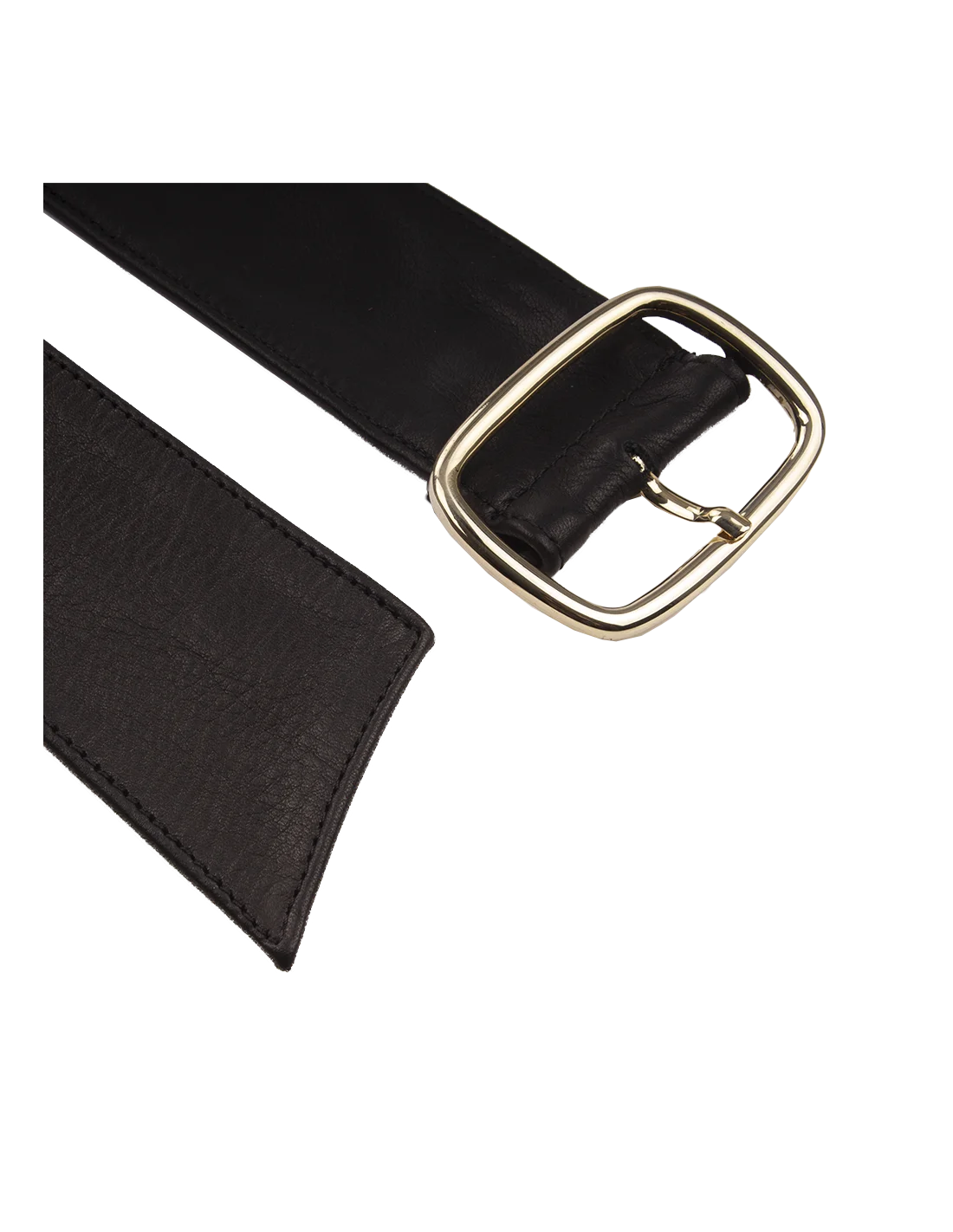 Wide Leather Belt - Brass Buckle - Black