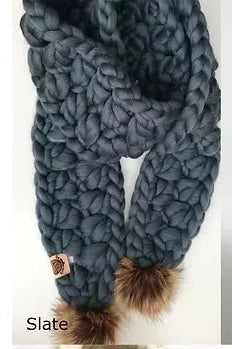 The Woollen Earth - Hand Knitted Pom Pom Scarf