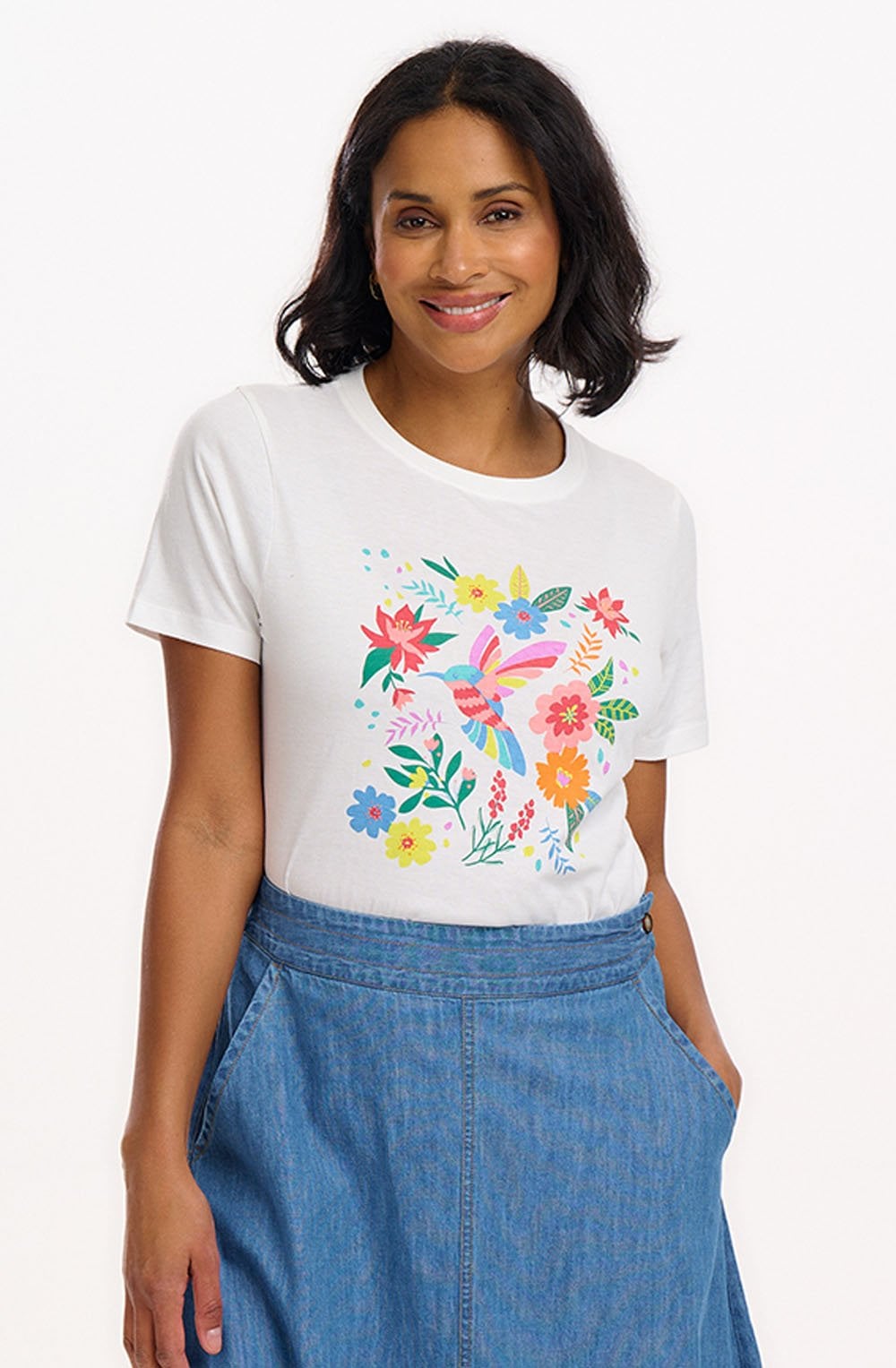 Sugarhill - Maggie T-Shirt - Off-White, Tropical Hummingbird