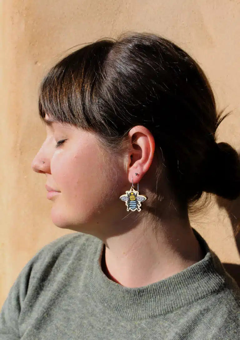To The Trees - Blue Bee Cutout Earrings