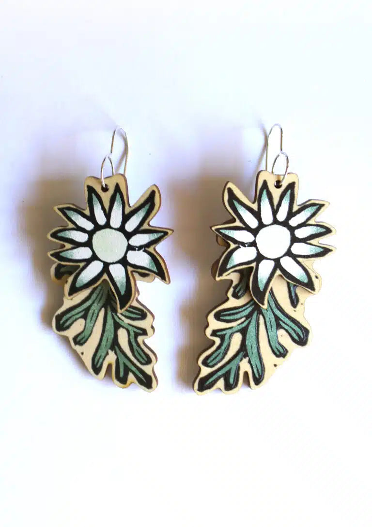 To The Trees - Flannel Flower Cutout Earrings - Large