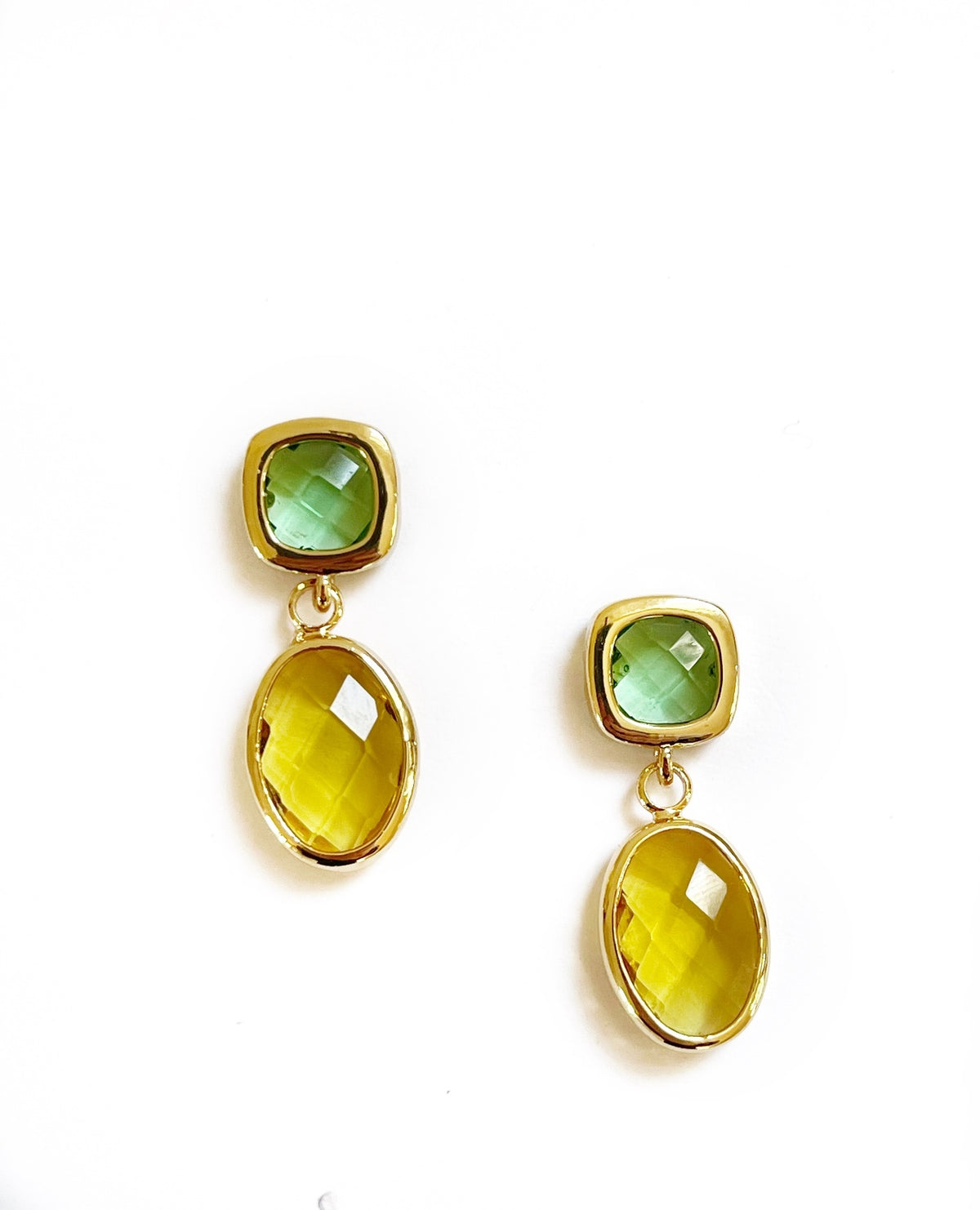 Zoda - Yellow &amp; Green Gold Stud Drop Earrings